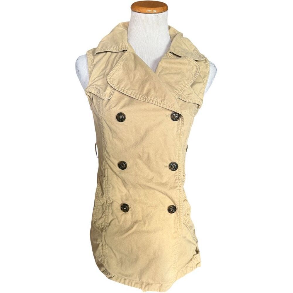 Womens Anthropologie Love Tree Khaki Trench Style Button Wrap Top - Sz S